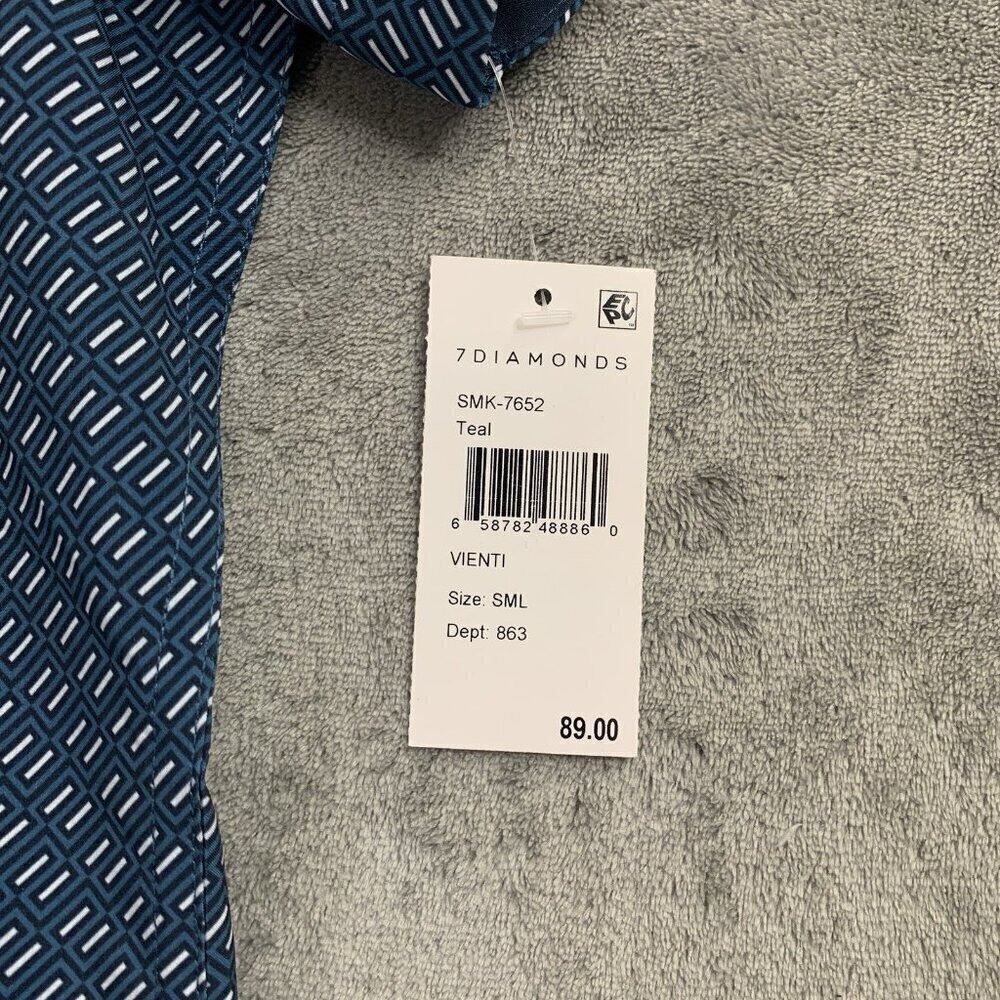 7 Diamonds Shirt Mens S Vienti 4-Way Stretch Woven Short Sleeve Blue Button Up - Picture 4 of 11